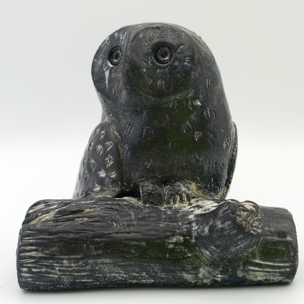 Vintage Soapstone Perched Owl by ORIGINAL WOLF Sculpture Quality Handmade Piece